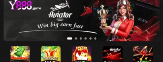 Y888 Game dashboard showing gaming categories, wallet, rewards, and account options
