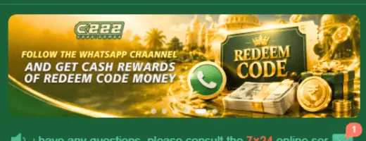 C 222 Game WhatsApp channel redeem code and cash rewards banner